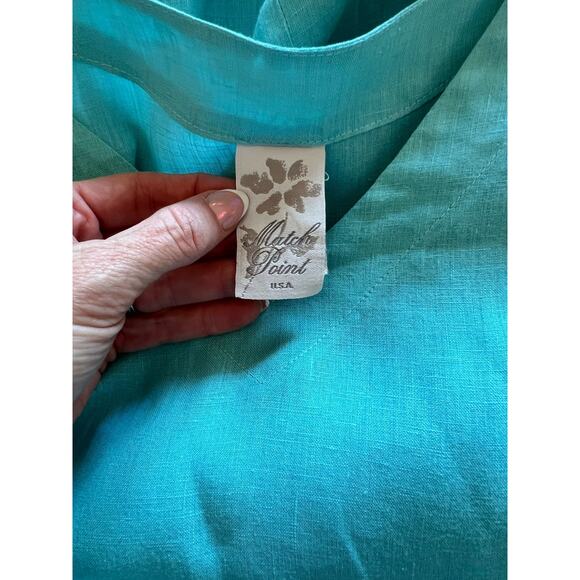 003 Match Point Women's Linen Kimono Tunic Oversized Aqua Size S Pullover Blouse - Picture 3 of 7